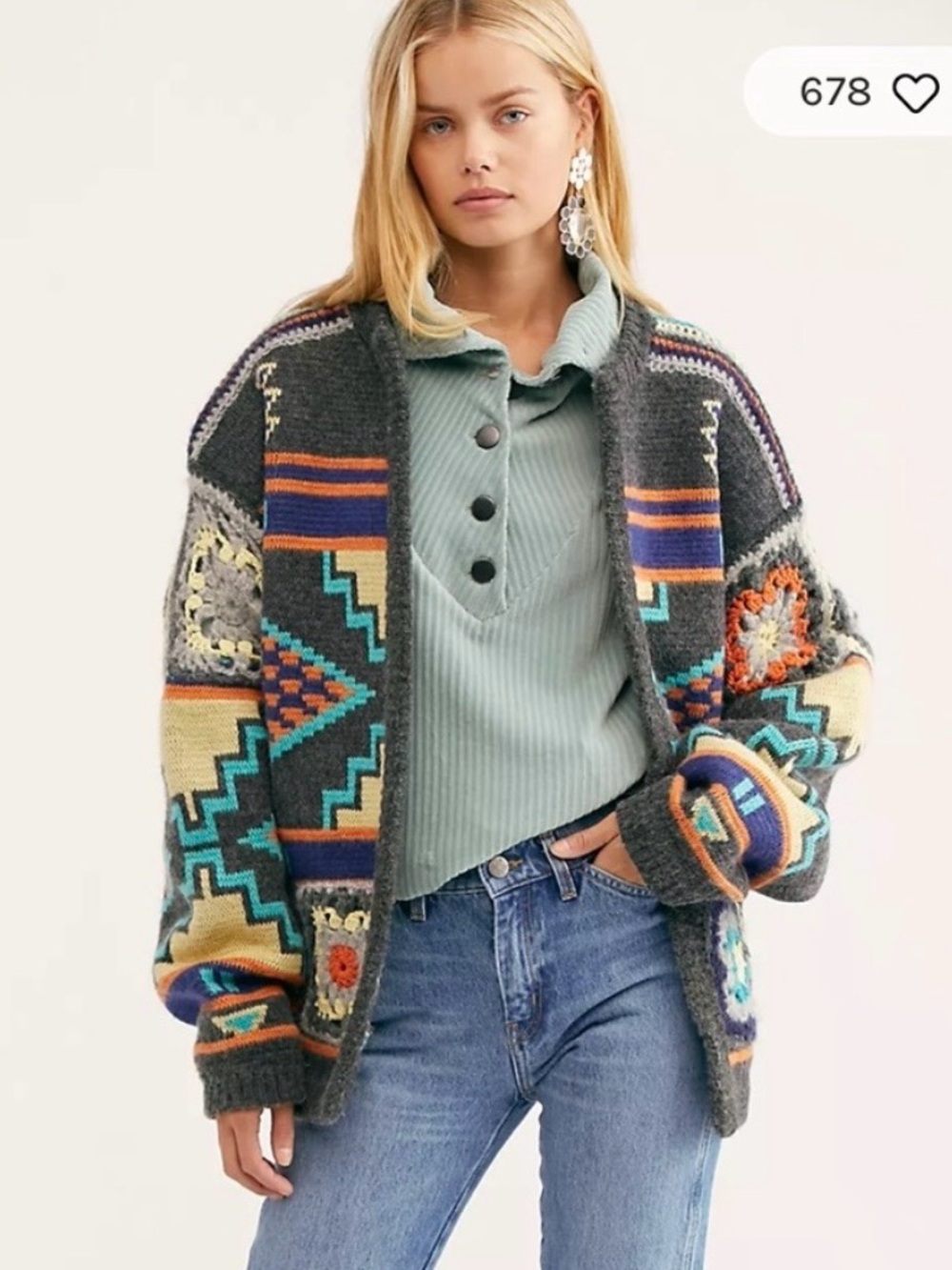 Free People Santa Rosa Cardigan XS/S Granny Square Wool Alpaca ~ RARE!